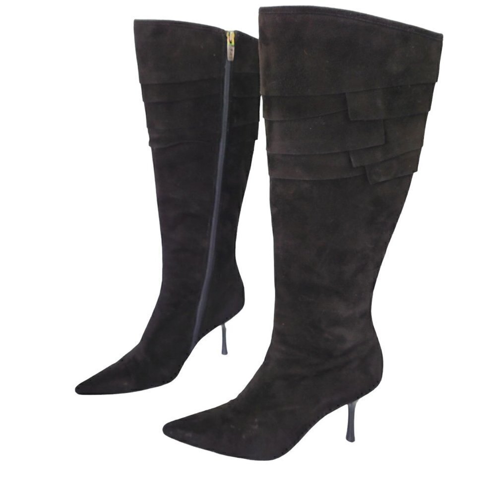 GCI Collezione Grant Tall Black Boots Suede Stiletto Heel Pointed Toe Size 6
